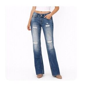 London Jeans bootcut sequined under holes distressed mid rise SZ 8 pants